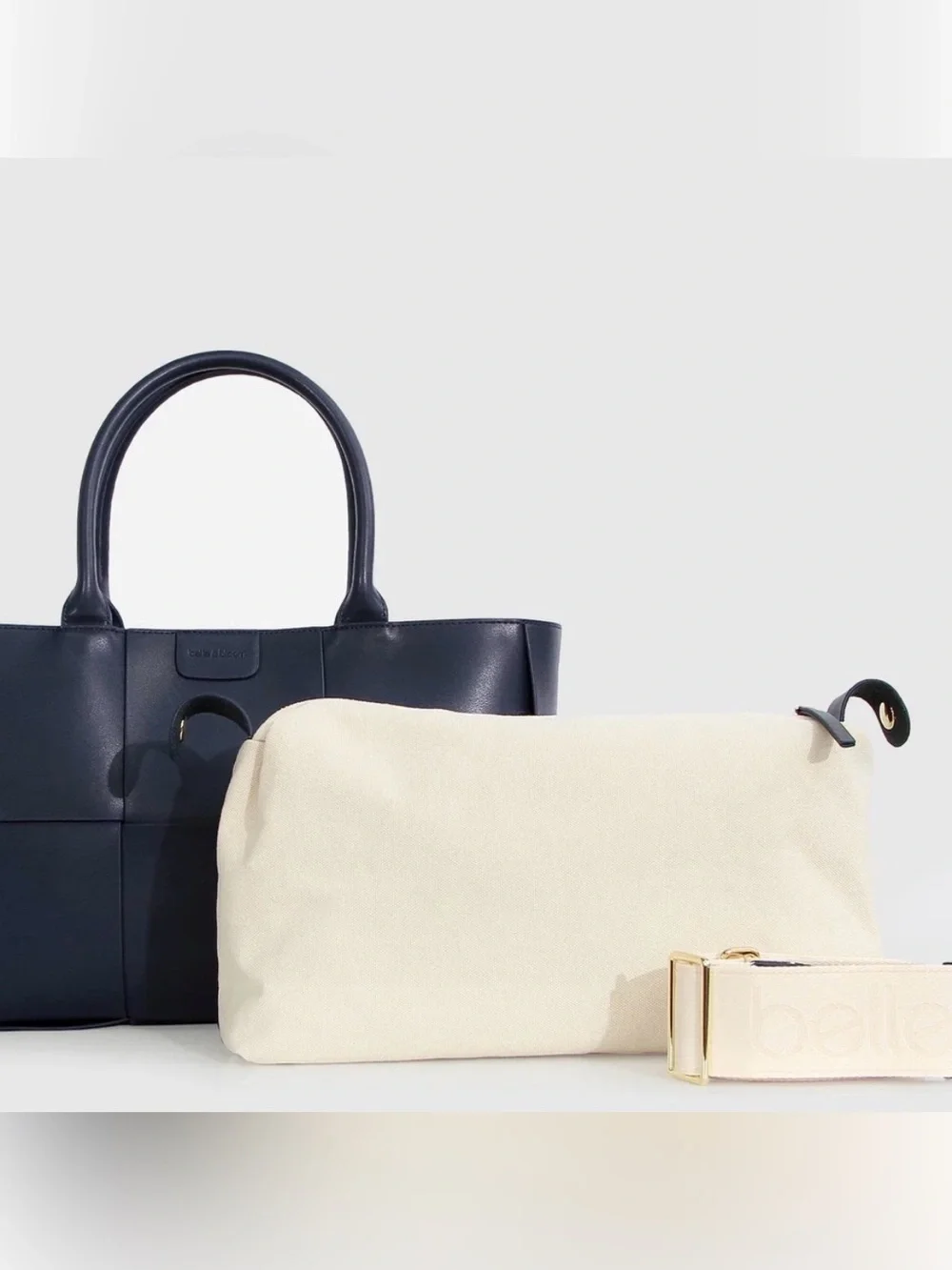 NWT, Belle & Bloom Long Way Home Woven Navy Large Leather Tote, Removable Strap